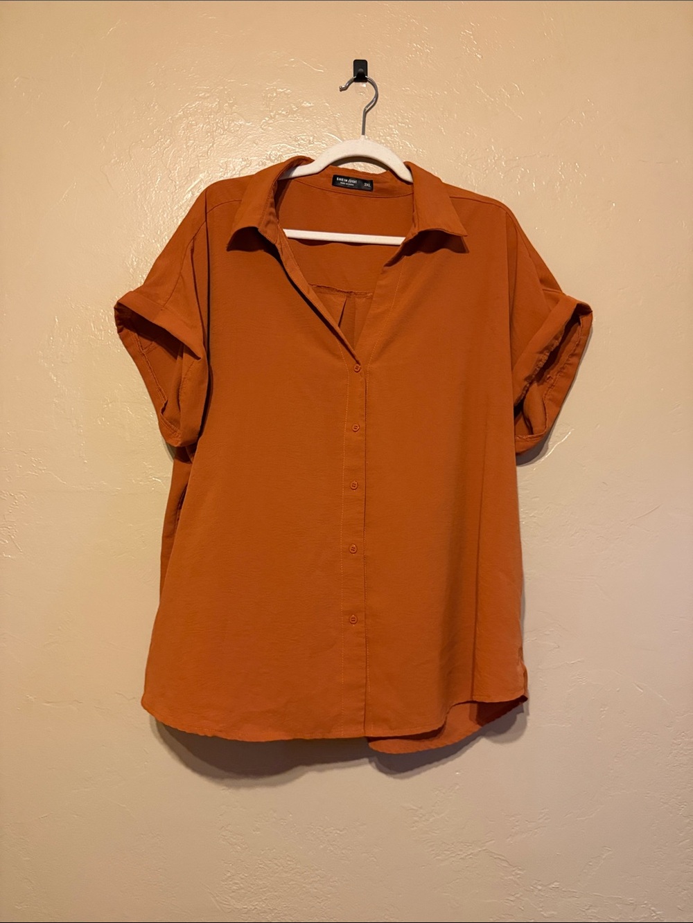SHEIN Button-Front Short Sleeve Shirt in Rust Orange
